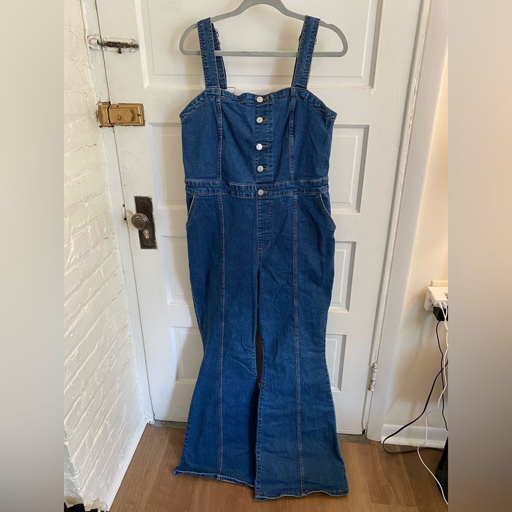 Ava & Viv Blue Denim Overalls Women's Size 17 Plus Size Casual Utility Dungarees